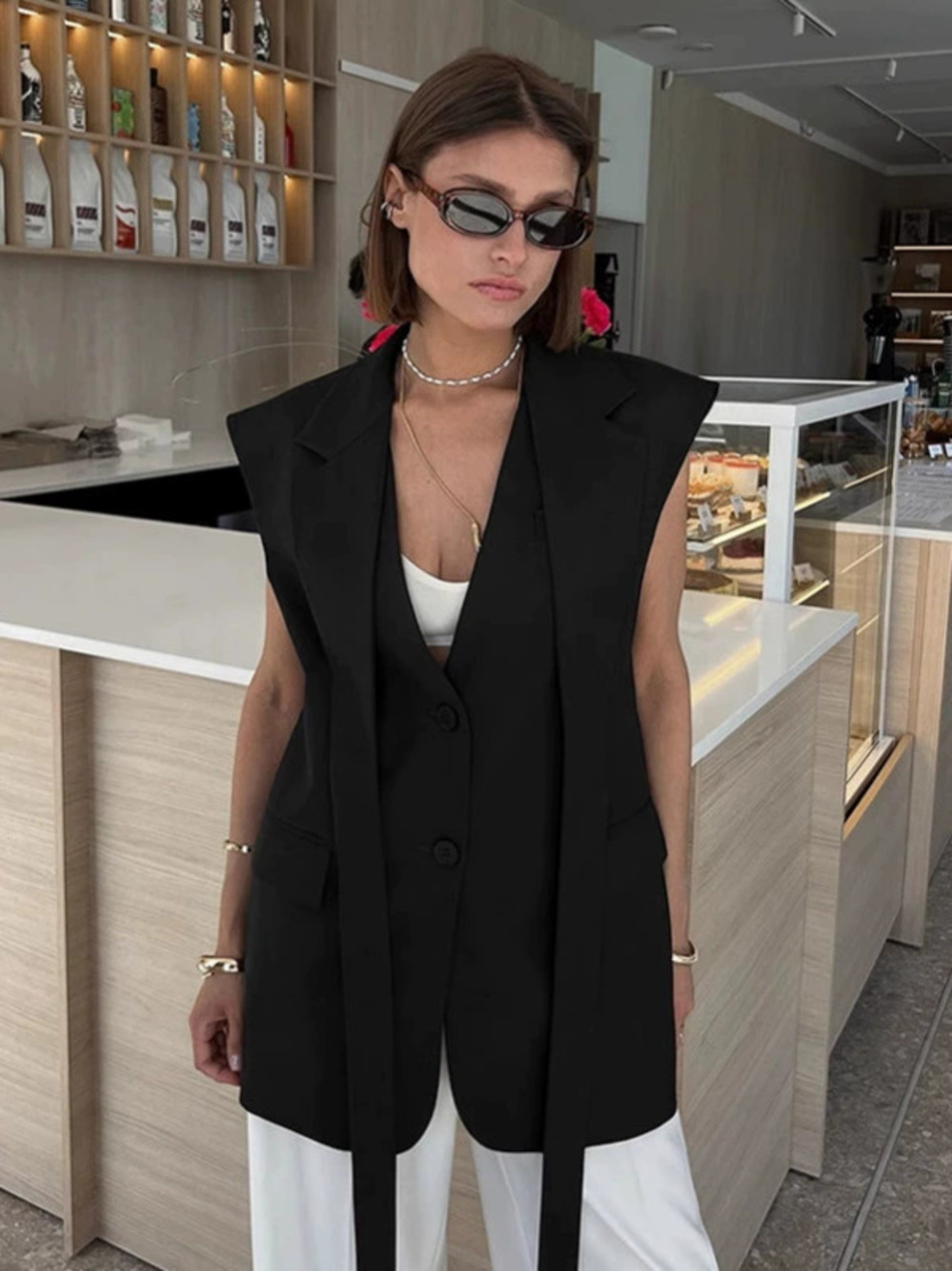 Forever 21 Black Sleeveless Blazer Fall Loose
